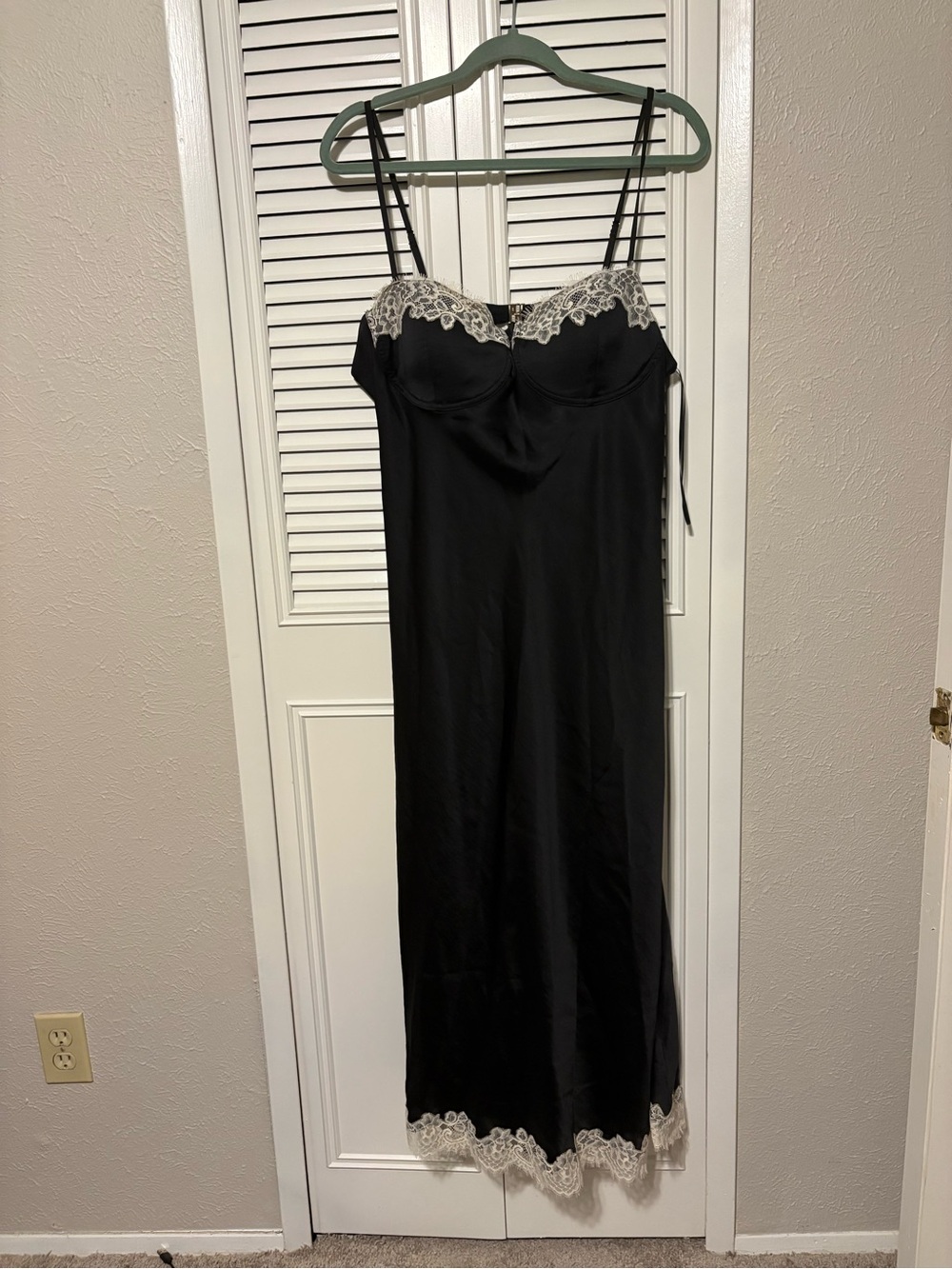Abercrombie & Fitch Black Midi Slip Dress with Cream Lace Trim